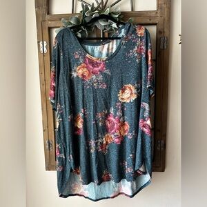 Maurices Teal Floral Tunic Top
